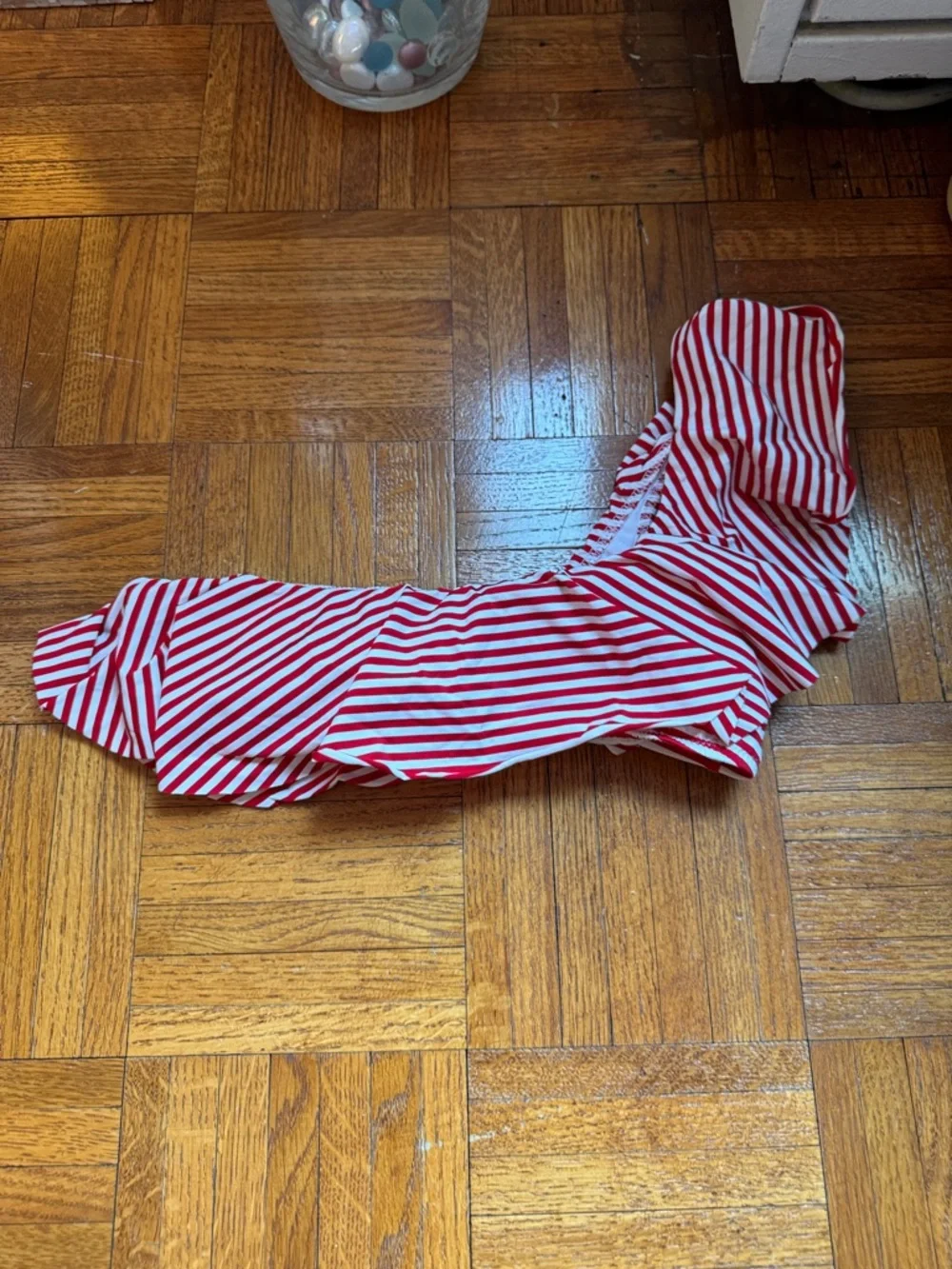 Calzedonia Red and White Striped Ruffle One-Shoulder Bathing suit Top - Picture 1 of 1